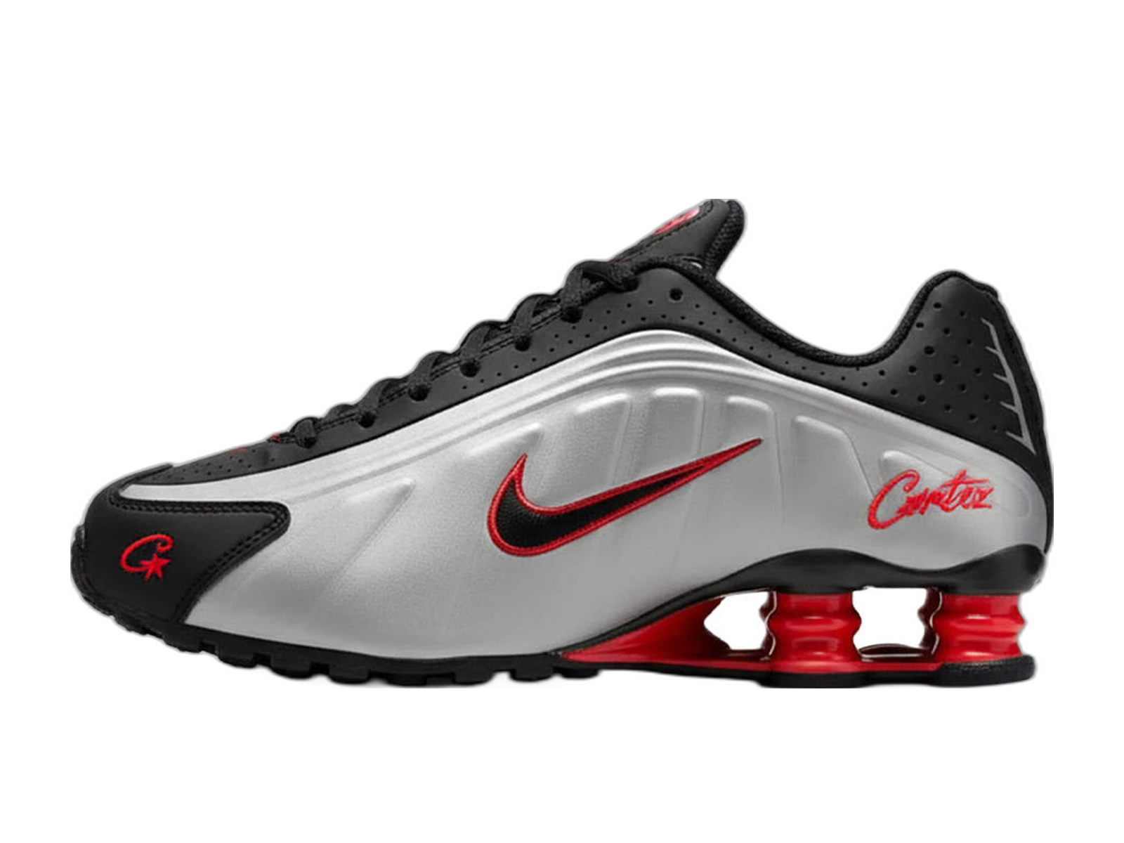 Corteiz x Nike Shox R419 „Metallic Silver”